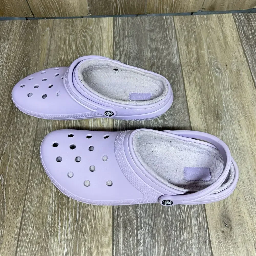 Crocs Classic Lined Clogs US Mens 12 Purple Faux Fur Fuzzy Slip On Shoe Sandals